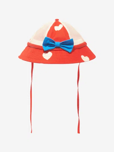 Mini Rodini Kids' Hearts Bow-detail Sun Hat In Red