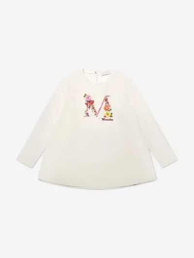 Monnalisa Kids' Floral-embroidered Long-sleeved T-shirt In Ivory