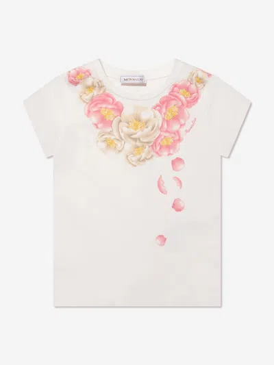 Monnalisa Kids' Girls Flower Print T-shirt In Ivory