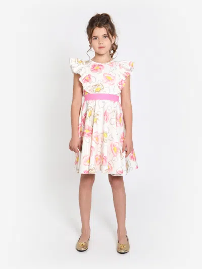 Monnalisa Kids' Girls Flower Print Dress In Ivory