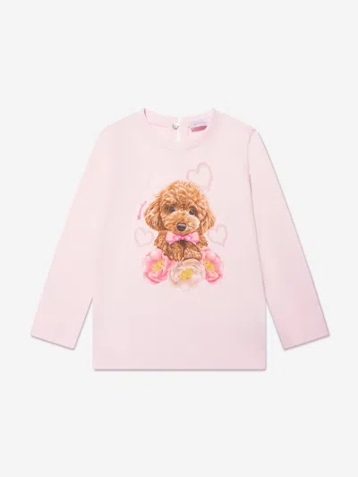 Monnalisa Kids' Girls Long Sleeve Dog T-shirt In Pink