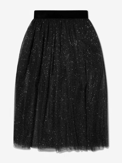 Monnalisa Kids' Girls Glitter Mesh Midi Skirt In Black