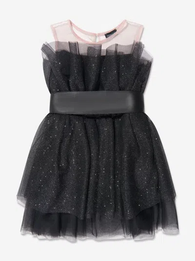 Monnalisa Kids' Girls Glittery Tulle Mini Dress In Black