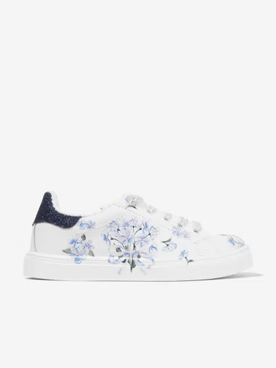 Monnalisa Kids' Girls Floral Leather Trainers In Ivory
