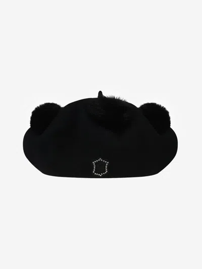 Monnalisa Kids' Pom Pom Beret 50 Cm Black