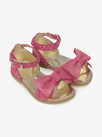 Monnalisa Kids' Suede Bow Sandals Eu 28 Uk 10 Pink