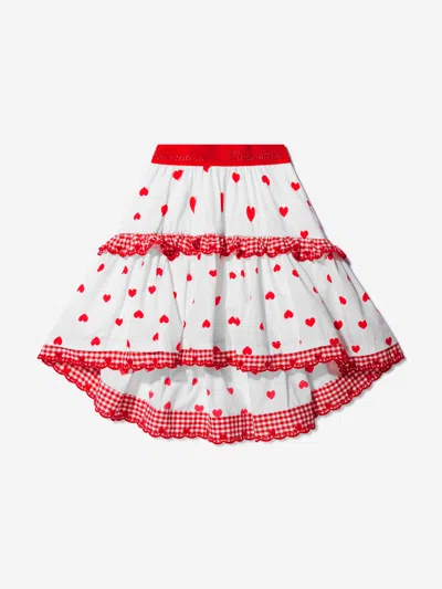 Monnalisa Babies' Girls Cotton Heart Print Skirt 4 Yrs Red