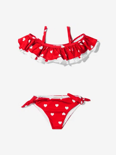 Monnalisa Kids' Girls Heart Print Retro Bikini 12 Yrs Red