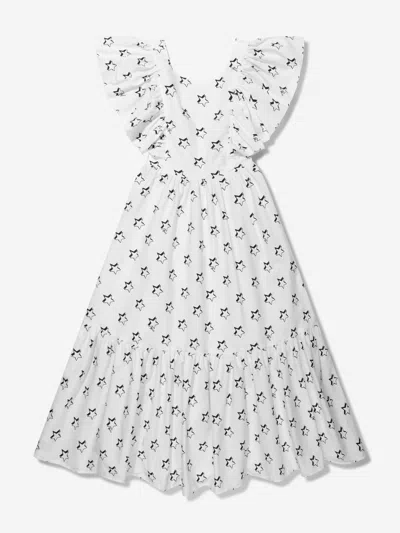 Monnalisa Kids' Girls Cotton Star Print Dress L (16 Yrs) White