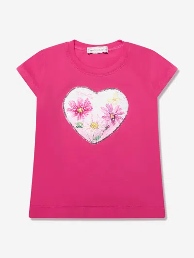 Monnalisa Kids' Girls Sequin Floral Heart T-shirt In Pink