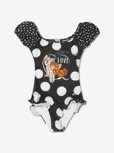 Monnalisa Babies' Girls Jerry And Cherie Polka Dot Swimsuit In Black