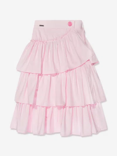 Monnalisa Kids' Tiered Cotton Midi-skirt In Pink