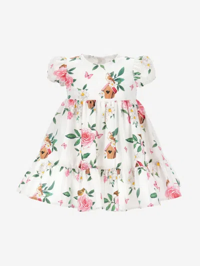 Monnalisa Baby Girls Bird Box Garden Dress In White
