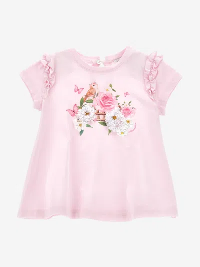 Monnalisa Babies' Floral-print Cotton T-shirt In Pink