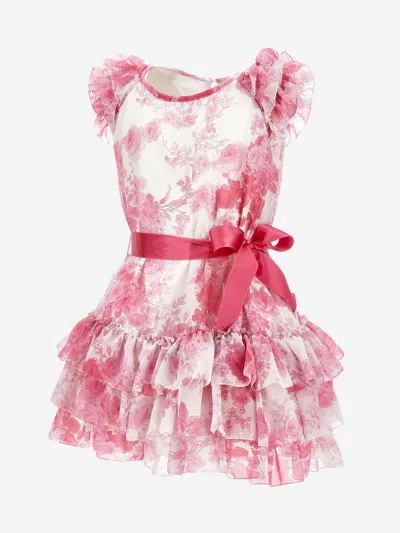 Monnalisa Kids' Floral Bow-detail Georgette Dress In Pink