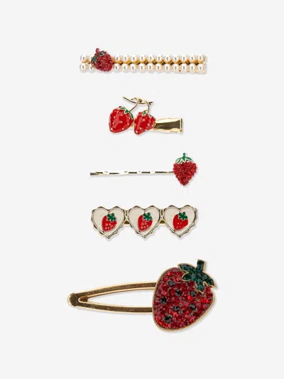 Monnalisa Babies' Girls Strawberry Hairclips Set In Red