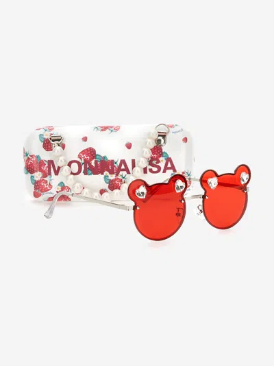 Monnalisa Babies' Girls Teddy Bear Sunglasses With Case In Red