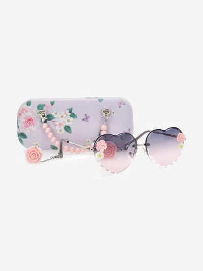 Monnalisa Babies' Girls Falling Flower Heart Sunglasses With Case In Purple