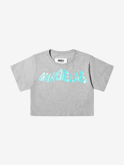 Mm6 Maison Margiela Kids Cropped Logo T-shirt In Grey