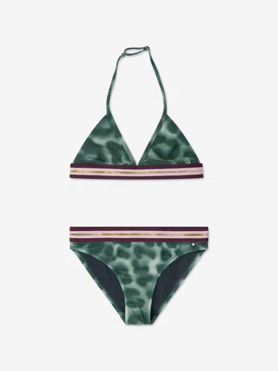 Molo Kids' Contrast Trim Leopard Print Bikini In Green