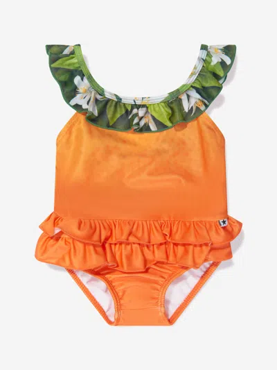 Molo Babies' Girls Ruffle Nalani Swimsuit In Orange