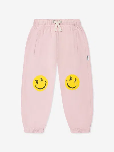 Palm Angels Kids' Smiley-print Drawstring Track Trousers In Pink