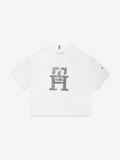 Tommy Hilfiger Kids' Girls Monogram Sequins T-shirt In White