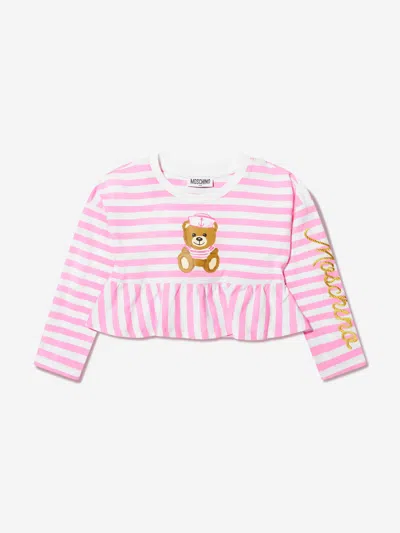 Moschino Kids' Girls Striped Long Sleeve T-shirt In Pink