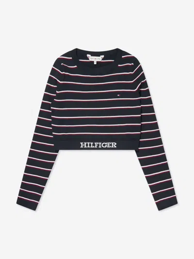 Tommy Hilfiger Kids' Girls Global Stripe Cropped Sweater In Blue