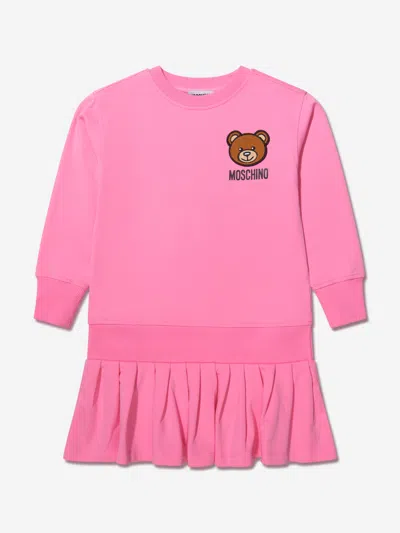 Moschino Kids' Girls Long Sleeve Bear Logo Dress 14 Yrs Pink