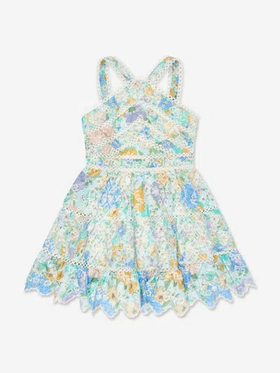 Marlo Kids' Azure Cotton Dress In Multicoloured