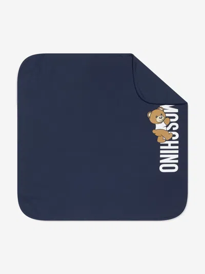 Moschino Baby Teddy Logo Blanket In Blue
