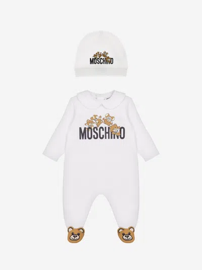 Moschino Baby Teddy Bear Babygrow Gift Set In Pink