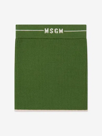 Msgm Kids' Girls Wool Knitted Logo Skirt 6 Yrs Green
