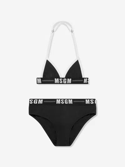 Msgm Babies' Girls Logo Triangle Bikini In Black