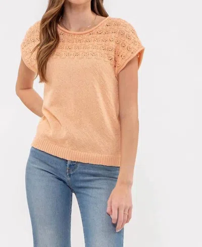 Blu Pepper Eyelet Yoke Sweater Knit Top In Lt Orange In Multi