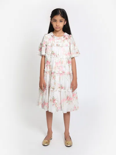 Needle & Thread Kids' Girls Trailing Blooms Chiffon Dress In White