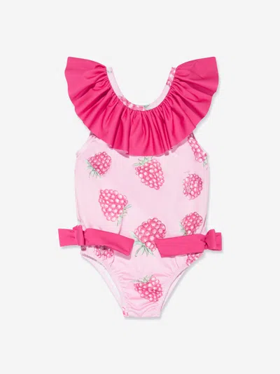 Patachou Kids' Girls Raspberry Print Swimsuit In Pink