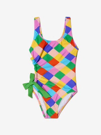 Nessi Byrd Kids' Girls Clair Diamond Print Swimsuit In Multicoloured
