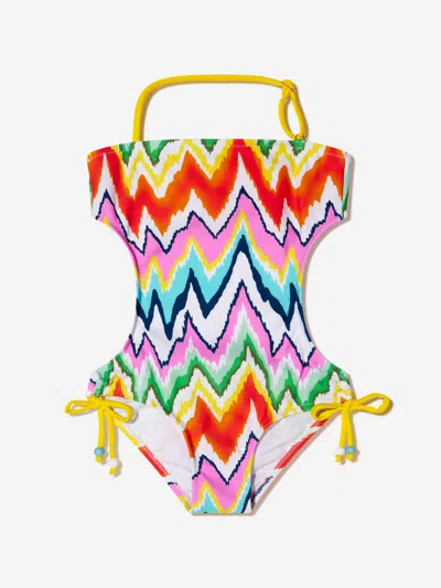 Nessi Byrd Kids' Zigzag-print Cut-out Swimsuit In Multicoloured