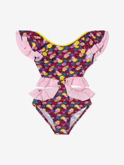 Nessi Byrd Kids' Cut-out Detail Ruffled Swimsuit In Multicoloured