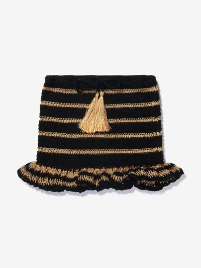 Nessi Byrd Teen Girls Black & Gold Crochet Beach Skirt