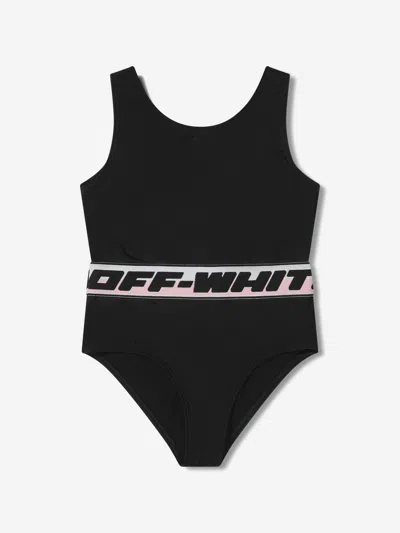 Off-white Kids' Girls Logo Band Swimsuit 6 Yrs Black