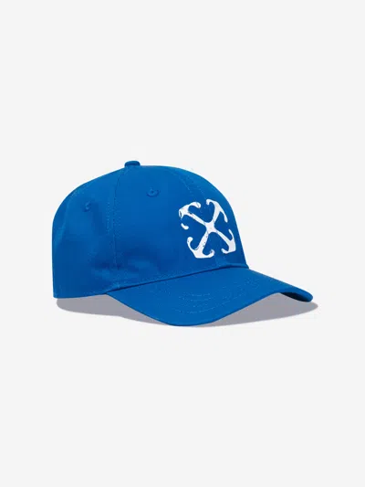 Off-white Kids' Arrow-print Cotton Baseball Cap In Blue