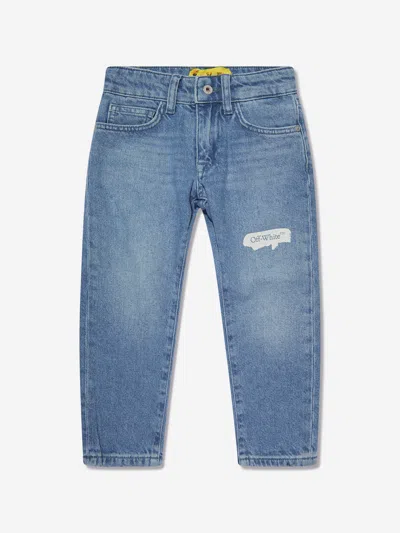 Off-white Kids' Boys Paint Graphic Regular Fit Jeans In Blue
