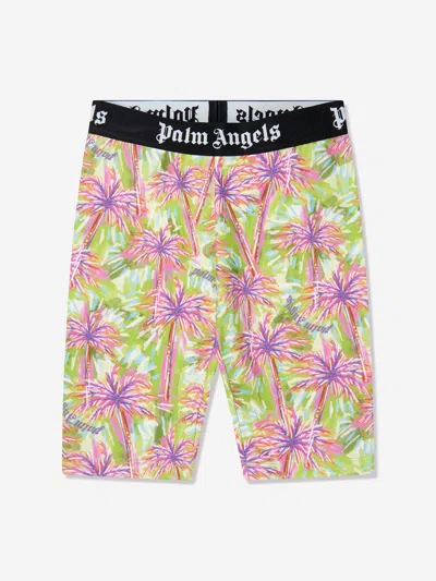 Palm Angels Kids' Palm-tree Cycling Shorts In Multicolor