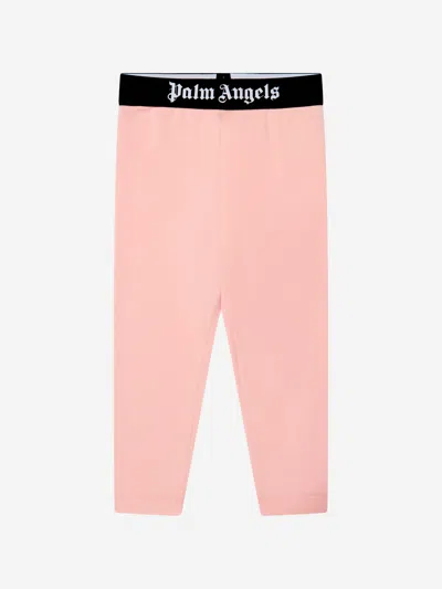 Palm Angels Kids' Girls Waistband Logo Leggings In Pink