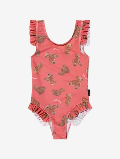 Palm Angels Kids' Girls Aop Pa Bears Swimsuit In Pink