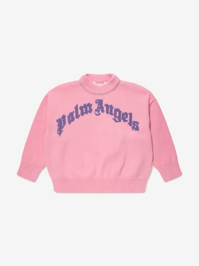 Palm Angels Kids' Girls Curved Logo Sweatshirt In Pink