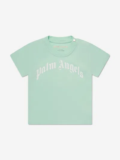 Palm Angels Baby Girls Curved Logo T-shirt In Green